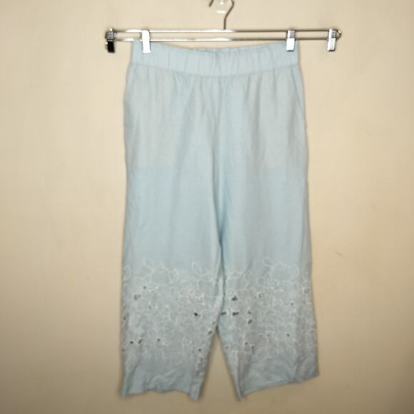 Talbots Floral Embroidered Pants Cotton Linen Cropped - Picture 1 of 9